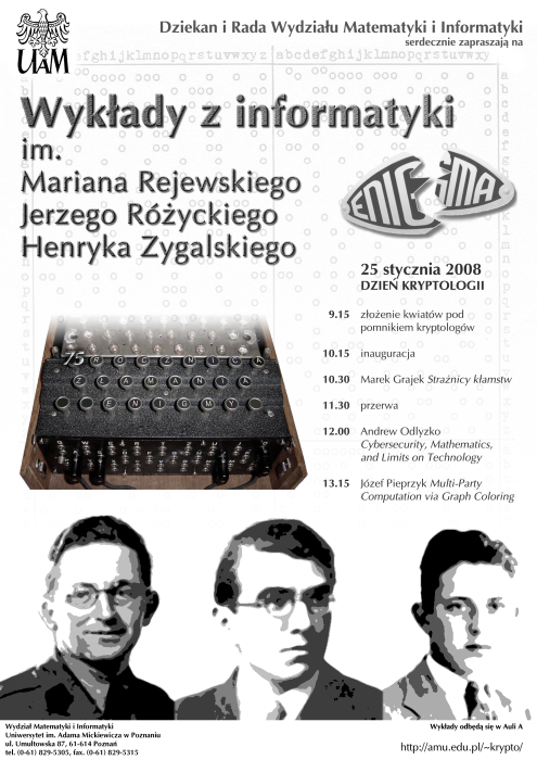 Czarnobiały plakat wydarzenia, program, zdjęcia Rejewskiego, Różalskiego, Zygalskiego