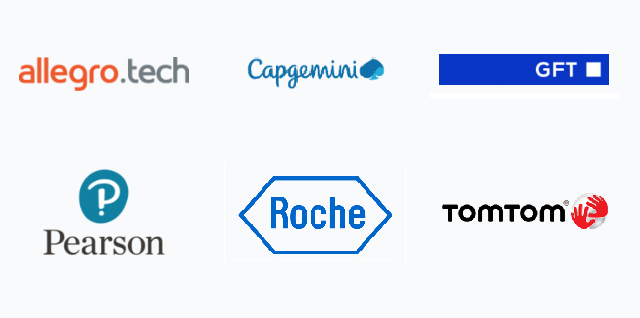 Logo allegro.tech, capgemini, GFT, Pearson, Roche, TOMTOM